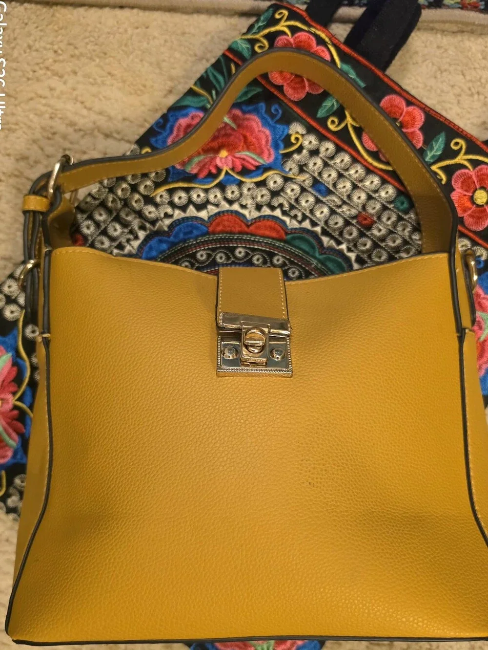 Faux PebbledLeather Structured Satchel Handbag W/Goldtone Hardware & Dustbag-NEW